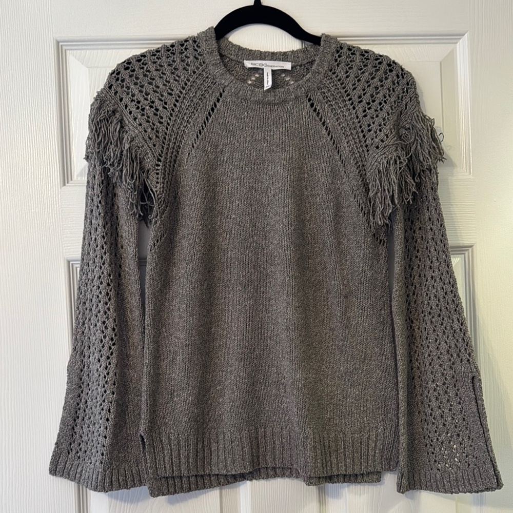 BCBGeneration Gray Fringe Knit Sweater